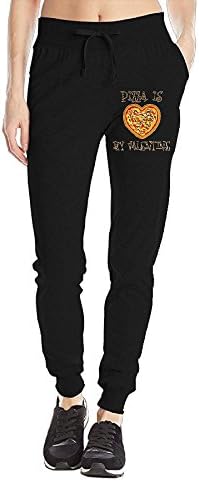 Pizza Is My Valentine Custom Tie Waist Sweatpants With Side Pockets Novelty Jogger Pants For Girls Medium Black