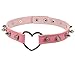 Haluoo_Jewelry Leather Heart Choker Necklace,Haluoo Women Men Gothic Punk Adjustable Leather Spiked Necklace Love Heart Collar Choker O-Ring Bib Necklace,Rivets Spiked Accent Leather Choker (Pink)thumb 1