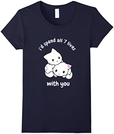 Women's Cat Love 7 Lives Kitty cute Anime style Manga T-Shirt Small Navy