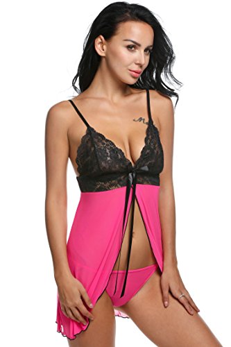 Avidlove-Womens-Sexy-Lace-Babydoll-Lingerie-2-Pieces-Outfits-Chemise-Nightgown
