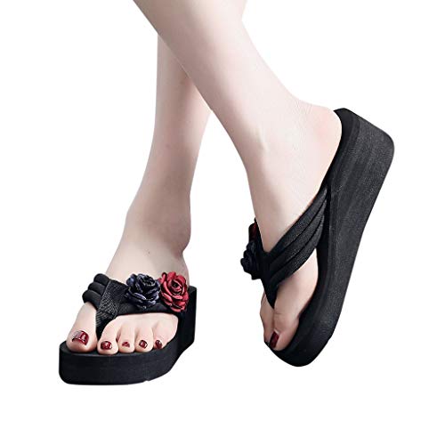 Flat Sandals Fashion for Women,FAPIZI Fashion New Flower Clip Toe Flip Flops Non-Slip Wedges Beach Slippers Red - Thumbnail 2