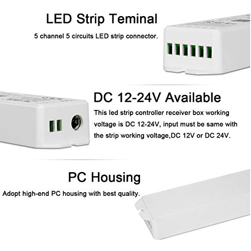 5 in 1 LED Controller, Mi Light RGBW RGBWW W/CW RGBCCT Controller, Compatible with Amazon Alexa Voice Control, 2.4G Wireless 15A Led Strip Light WiFi APP Bridge, Wireless Control Dimmer for 5050 Strip