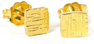 Tiny Hammered Square 14K Yellow Gold Plated Sterling Silver Minimalist Stud Earrings