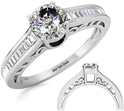 Ring For Women with Certified Real Diamond Taper Baguette Diamonds wt 0.24 ct in Sterling Silver 925, Silver Taper Jewels, Dgla Certified Jewelry. …