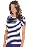 Purple & White Striped Brushed Cotton Jersey Short sleeve Tee Shirt for Women