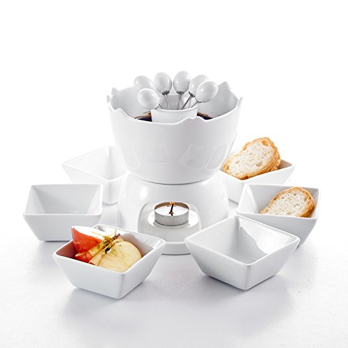 Malacasa Fondue Pot Set Two-layer Porcelain Tealight Chocolate Fondue with Dipping Bowls and Forks for 6, Cheese Fondue… 2 Malacasa Fondue Pot Set Two-layer Porcelain Tealight Chocolate Fondue with Dipping Bowls and Forks for 6, Cheese Fondue… - Image 3