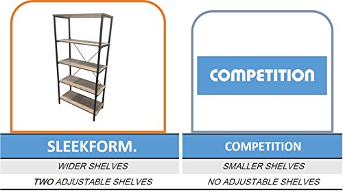 Industrial Bookshelf | 5 Tier Vintage & Rustic Style Open Etagere | 2 Height Adjustable Shelves | Multipurpose Free Standing Shelving Unit for Home & Office | Distressed Antique Finish, Brown