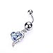 Surgical Steel 14g Navel Barbell Blue Rhinestones Heart Dangle Belly Buttton Ring Piercing+1 Retainer