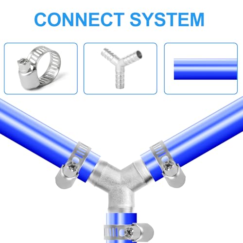 ERGAOBOY 2pcs 14mm Stainless Steel Hose Nozzle T-Piece SUS 304 Hose Fitting T Shape 3 Way Hose Fitting with 6 Pcs Clamp