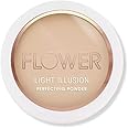 Flower Beauty Light Illusion Perfecting Powder - Pressed Powder Face Makeup, Buildable Medium Coverage with Blurring Pigments, Includes Mirror & Sponge (Soft Sand)