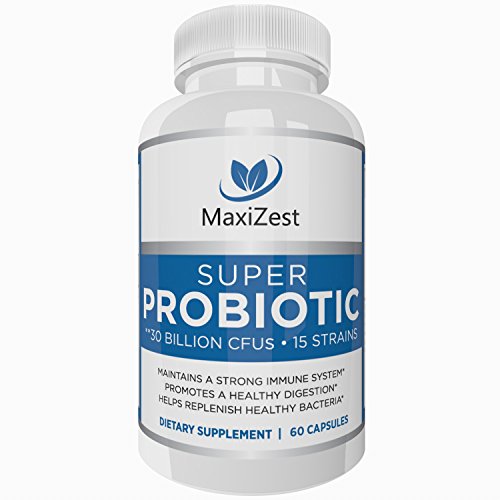 MaxiZest Super Probiotic Supplement - Best Ultra Probiotics 30 Billion CFU & 15 Strains - Replenishes Healthy Bacteria - Promotes Healthy Digestion, Supports Weight Loss - 60 Capsules
