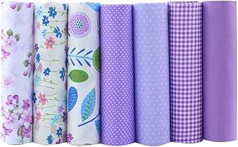 CraftsFabrics 7pcs/Lot (16"x20") Printed 100% Cotton Fat Quarters Fabric Bundles for Quilting, Scrapbooking, Arts & Crafts, DIY Projects, Collage | Purple Fabric, Quilting Fabric, Material for Sewing