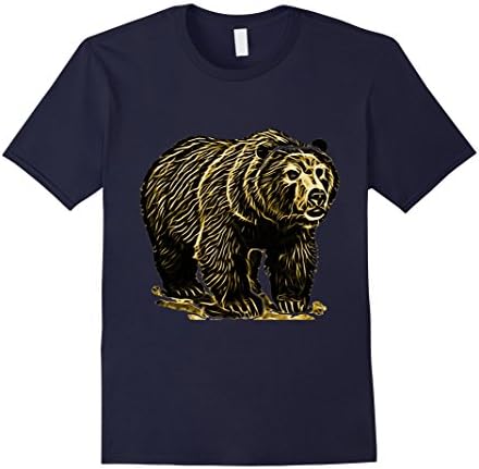 Men's The wild grizzly bear art style t-shirt Small Navy