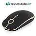 Rechargeable Wireless Mouse, Jelly Comb 2.4G Slim Optical Mice - Less Noise, 3 Adjustable DPI, Portable Mobile Wireless Mouse for Notebook, PC, Laptop, Computer, MacBook - Black + Gold