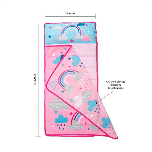 Funhouse Happy Rainbows Kids Nap Mat Set Includes Pillow and Fleece