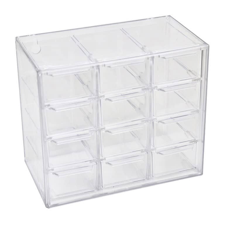 Photo 1 of **MINOR DAMAGE**
Mini Desktop Drawer Box 12 Compartments Plastic Desk Organizer Office Supplies and Jewelry Storage Box for Office, School, Cosmetic, Jewelry, Hair Clips, Small Parts, etc