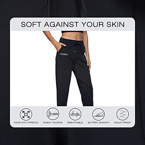 Haowind Joggers for Women with Reflective Pockets Elastic Waist Workout Sport Sweatpants Comfy Lounge Yoga Running Pants(Black01 S)