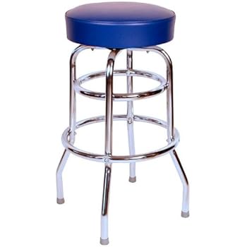 Richardson Seating Double Rung Backless Swivel Bar Stool with Chrome Frame and Seat, Blue, 30