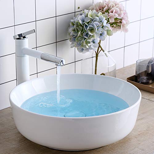 Round Vessel Sink Above Counter Sink 16 Inch Kitchen Sink Ceramic - Bathroom Vanity Bowl Art Basin Lalasani Fireclay Farmhouse Sink White