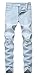 Qazel Vorrlon Men's Slim Fit Light Blue Stretch Destroyed Ripped Skinny Denim Jeans,Light Blue,30