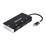CableCreation 4 in 1 USB-C Type C to HDMI 4K + DP 4K + DVI + VGA Adapter, Thunderbolt 3 Compatible, Compatible with MacBook Pro/MacBook/Yoga 920/Surface Book 2/XPS 13, Aluminum Shell, Black / 10 cm