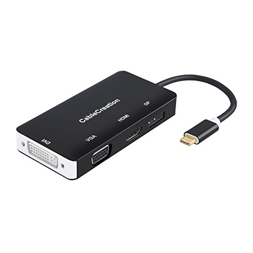 CableCreation 4 in 1 USB-C Type C to HDMI 4K + DP 4K + DVI + VGA Adapter, Thunderbolt 3 Compatible, Compatible with MacBook Pro/MacBook/Yoga 920/Surface Book 2/XPS 13, Aluminum Shell, Black / 10 cm