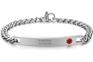 ZKXXJ Emergency Medical Alert ID Bracelets for Men Women Stainless Steel Link Chain Bracelet Identification Charms Allergy Awareness Jewelry with Medical Card,Customizable,Blue/Red Signs