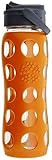 Lifefactory 22-Ounce BPA-Free Glass Water Bottle with Straw Cap and Silicone Sleeve, Orange