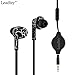 Leadtry SS-2 Retractable Headset In-Ear Sport Stereo Earbud Headphones Dynamic Crystal Clear Sound Ergonomic Comfort-fit Noise Insulating Built-in Mic Earphone (Black)