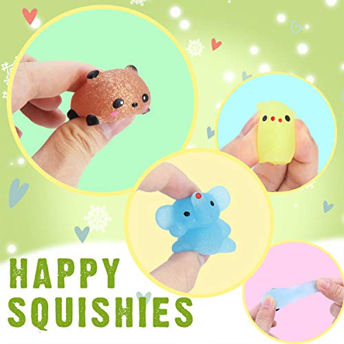 Enthur 28pcs Squishy Toys Glitter Mochi Squishy Toys Party Favors for Kids Animals Squishy Stress Toys Unicorn Panda Rabbit Frog Piggy Elephant Polar Bear Seal Cat Perfect Gifts Toys for Girls & Boys