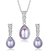 DIAMOVI Water Drop Pearl Stud Earrings & Silver Chain Pendant Set| Impeccable Quality Natural, Flawless Freshwater Pearl & 925 Sterling Silver| The Most Unique Fashion Jewelry Set (3 | Purple Pearls)
