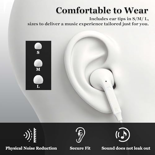 MAS CARNEY USB C Headphones, 3 Silicone Earpads (L/S/M), with Microphone and Cable Control, Type-C In-Ear Headphones for iPhone 17/16/15 Series (Pro, Max, Plus, Air), Samsung, Xiaomi and Mobile