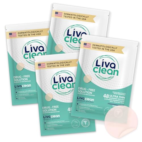 LivaClean 192 CT (4 PK) Hydrocolloid Pimple Patches - Pimple Patches for Face, Acne Patch for Face, Blemish Zit Dressing, Hydrocolloid, Zit Patch, Acne Dots