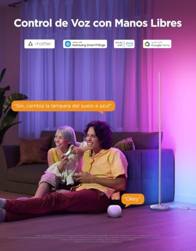 Govee RGBIC Lámpara de Pie LED, Smart Lampara Salon Moderna, Color Plata | Compatible con Alexa y Google Assistant, 16 Millones de Colores DIY, 80+ Modos de Escena, Sincronización Musical, Para Salón