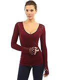 PattyBoutik Women's Crochet Eyelet Inset V Neck Knit Top