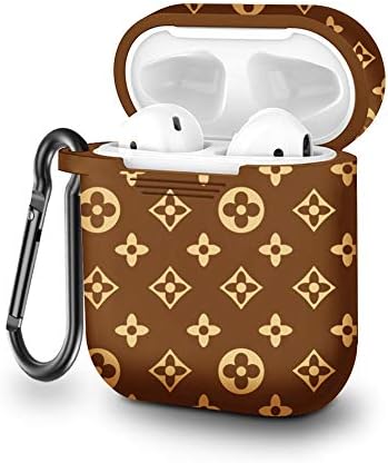 Compatible with Air Pods Case Cover, Five Star Online Earpods Case Cover Protective Shockproof Headphone Case Accessories with Keychain Carabiner for Earpods Case (Brown)
