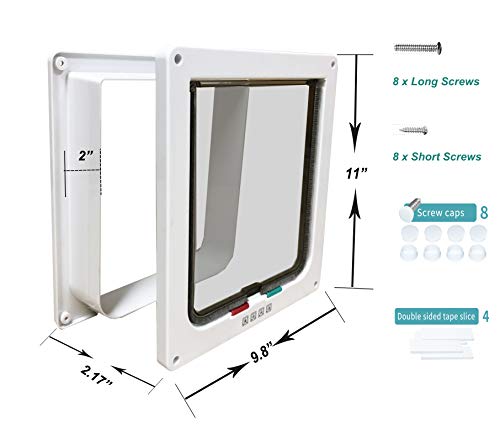 SUCCESS Cat Doors for Exterior and Interior Doors, Pet Door with Magnetic and Automatic 4-Way Locking Flap, Fits Most Door, Wall Sizes, for Large Cats and Dogs, Extra Large(White)