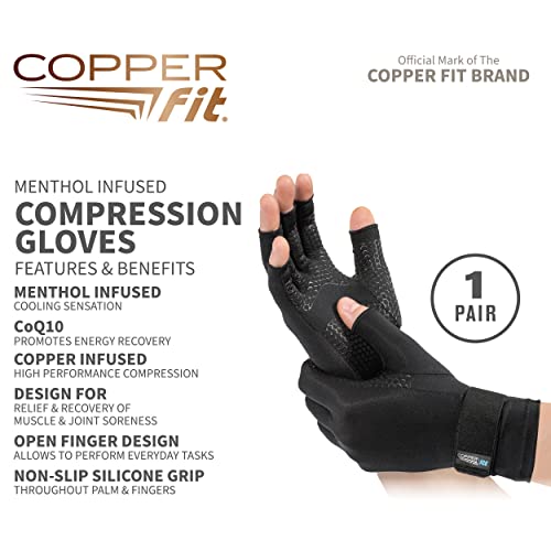 Copper Fit ICE Compression Gloves Infused with Menthol, Black, Large/XLarge Pricepulse