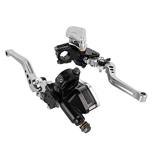 Aluminum 7/8" 22mm Motorcycle Dual Pump Hydraulic Handles Brake Clutch Levers Cylinder Master Reservoir Set For Ducati For Suzuki For Street Bike (Silver) - Thumbnail 5