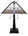 Amora Vintage Tiffany Table Lamp - Geometric Mission Style Table Night Light - Blue White Brown Glass Nightstand Lamp - 23” Tall Stained Glass Lamp