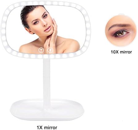 Lighted Vanity Makeup Mirror with Table Lamp - Detachable 10X Magnification , 47Led Lights with Touch Screen and 360-degree Adjustable Stand, Battery Operated and USB Charging