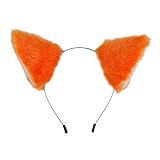 E-TING Cat Fox Fur Ears Headband Anime Party Costume Orange with Beige Inside