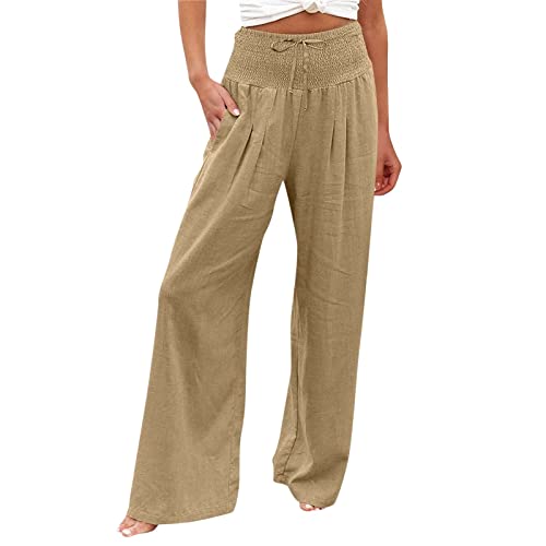 JIOEEH Linen Pants Leg Palazzo Pants for Nude