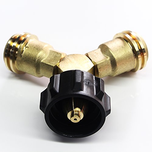 Camplux Brass Propane Gas Fitting Tee Adapter Y-Splitter with 1-Male QCC and 2-Female QCC Fits for Propane Appliances, Heater, BBQ Grill, Camper, Cylinder - Thumbnail 3