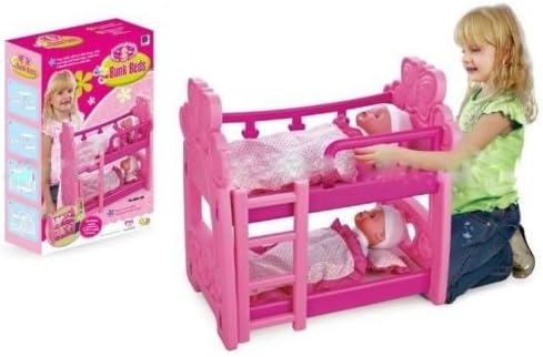 NMIT Pink Double or Single Baby Interactive Doll Bunk Bed Cradle Toy With Pillow, Blankets Includes Doll House Bunk Bed Furniture Toy