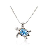 Telitxy on Sales promotion Jewelry real 925 Sterling Silver Created Blue Opal Sea Turtle Pendant Necklace 18