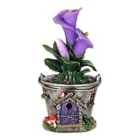 Adjore Fairy Garden Mini - Solar Bucket Fairy House with Purple Flowers - Outdoor Garden Statue - Best Outdoor Accessory - 7" Wide x 6" Deep x 11" High