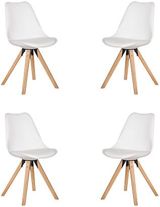Dining Chair Set of 4, PU Modern Kitchen Dining Room Side Chair with Cushion Seat,Solid Natural Wood Leg (White)