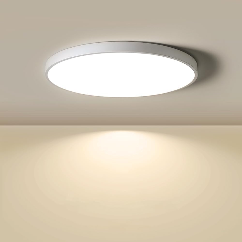 8.9in/23cm 18W LED Flush Mount Ceiling Light, 2800K Warm White Bathroom Light, 1800LM, White Round Ceiling Lights, 180W Equivalent Ceiling Lamp for Closets, Kitchens, Hallway, Bedrooms, etc.