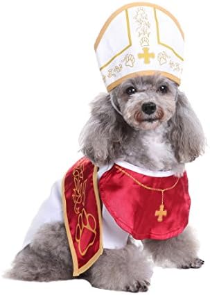 GabeFish Pope Churchman Suit Apparel For Dogs Puppy Cats Pets Clothes Shirts For Halloween Christmas Xmas Pope Small